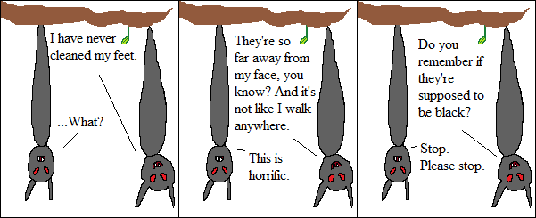 I cannot find any videos of bats cleaning their feet, so for all I know, this is anatomically factual.